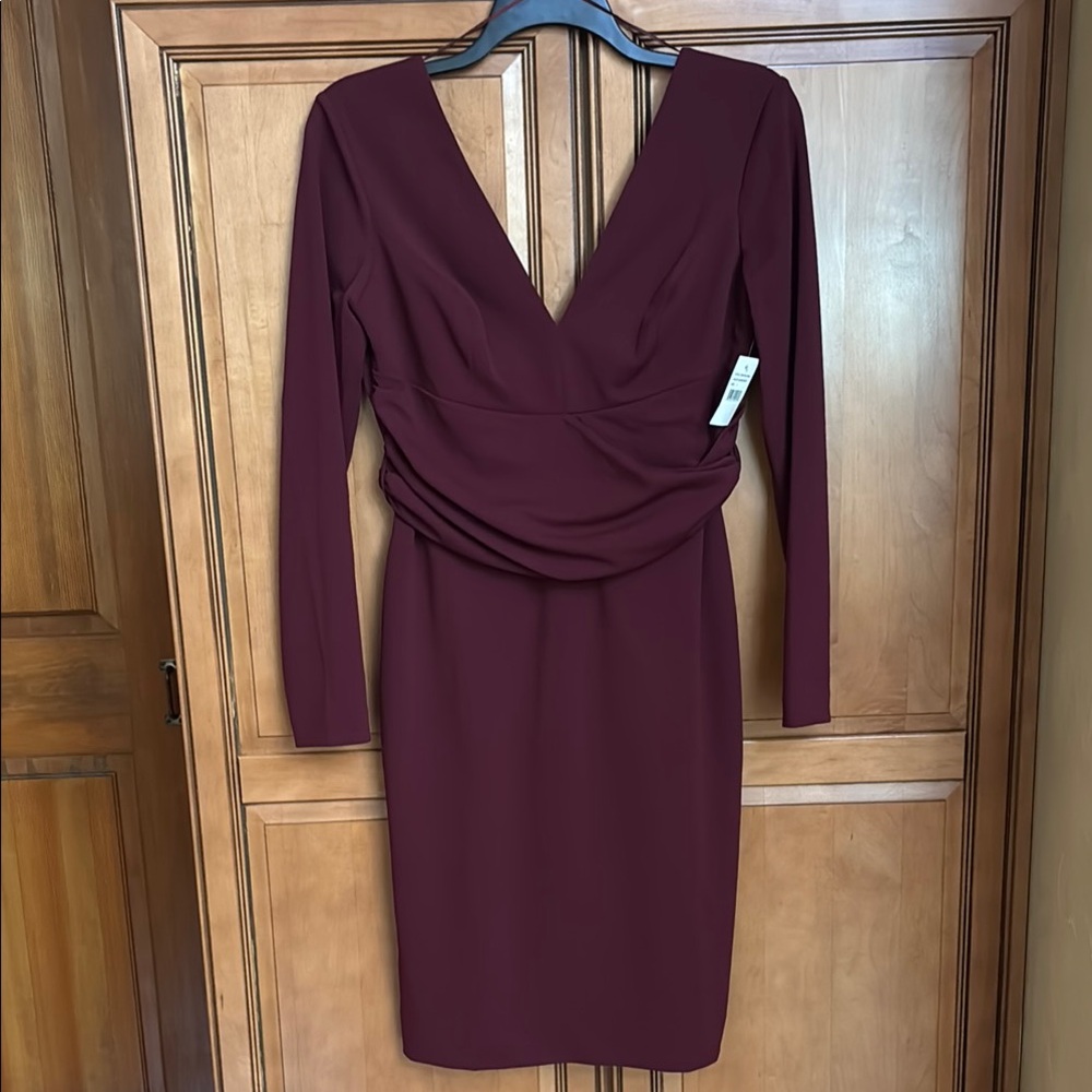 New Elegant Burgundy Long Sleeve Dress